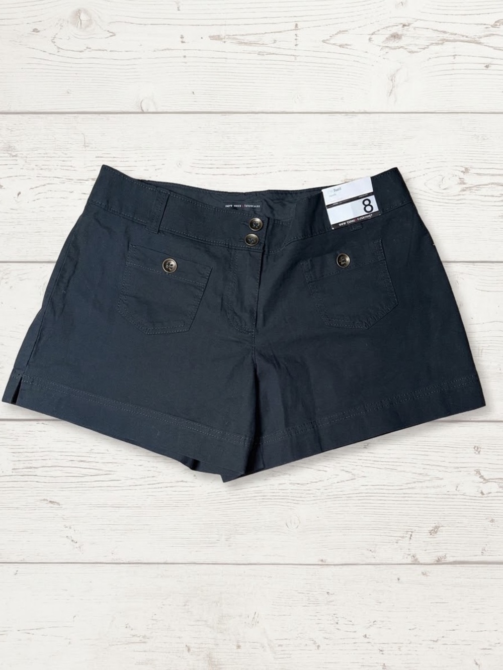 NWT 2006 Y2K New York & Company City Twill Shorts Black Downtown Mid Rise Size 8